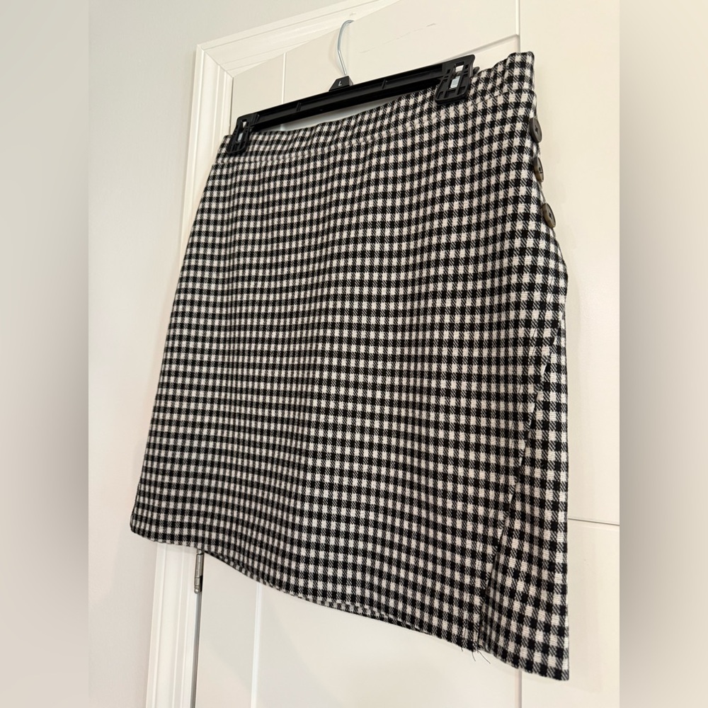 Sanctuary Black & White Gingham Button Detail Mini Skirt | Size M